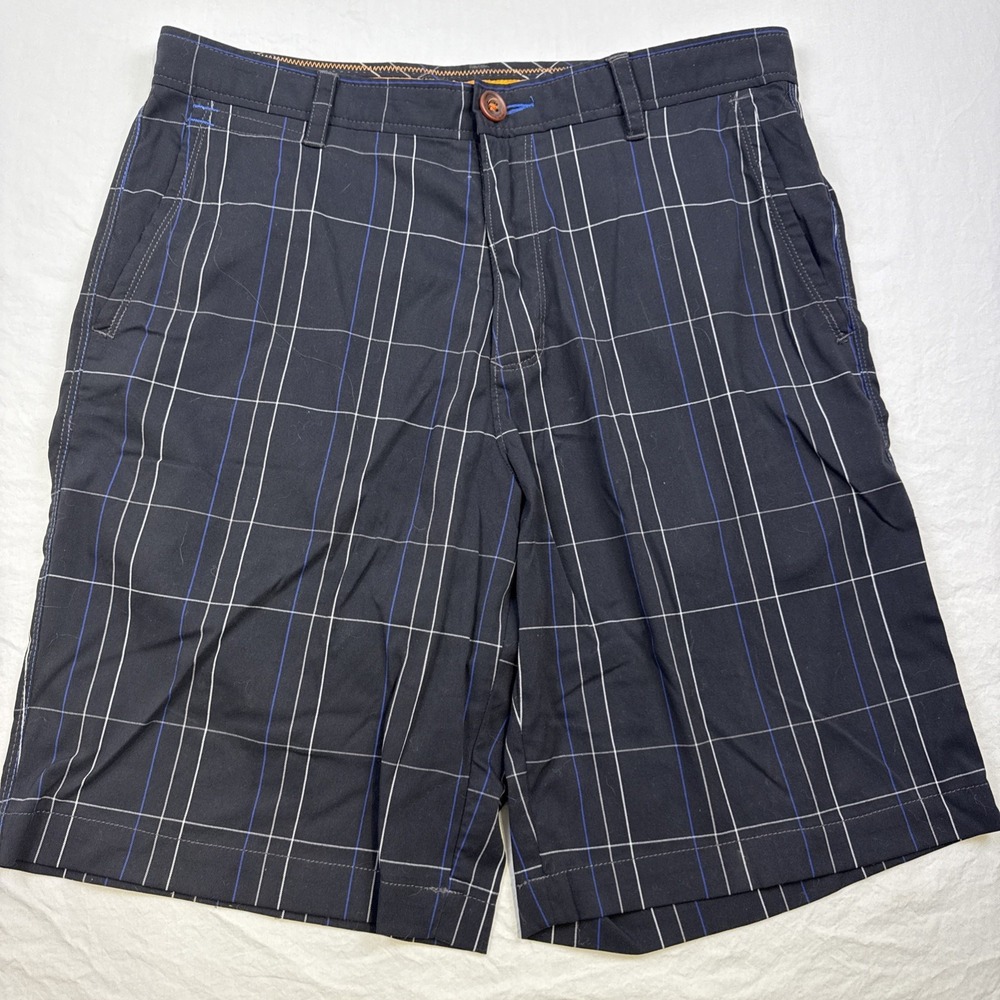 tommy bahama PARADISE TECH SHORTS MENS 32 chino/golf NAVY WINDOWPANE PREPPY